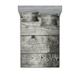 thumbnail image 1 of Dark Grey Fitted Sheet & Pillow Sham Set, Ombre Style Grunge Wooden Planks Rustic Timber Oak Wall Rough Texture Image, Decorative Printed 6 Piece Bedding Decor Set, King, Black Pale Grey, by Ambesonne, 1 of 3