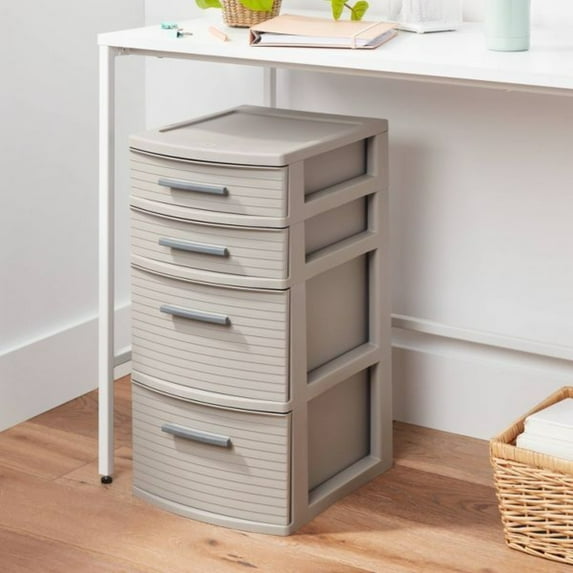 Dark Grey Four-drawer Woven Storage Tower and Storage Box with Pull-out ...