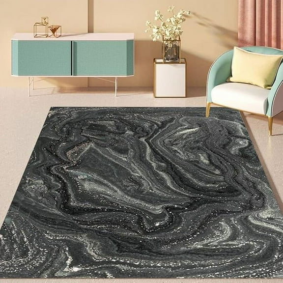 Dark Grey Gold Liquid Abstract Modern Area Rug Vintage Rustic Rug For Living Room Bedroom Chic Boho Carpet Under Dining Table Washable Soft Kitchen Laundry Office 4 x 6ft