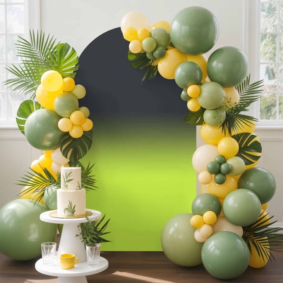 Dark Grey Green Arch Backdrop Cover, 5FT, Lemon Green Gradient Abstract Art Spandex Arch Covers Double-Sided Backdrop for Wedding Birthday Party Photo Background Decoration