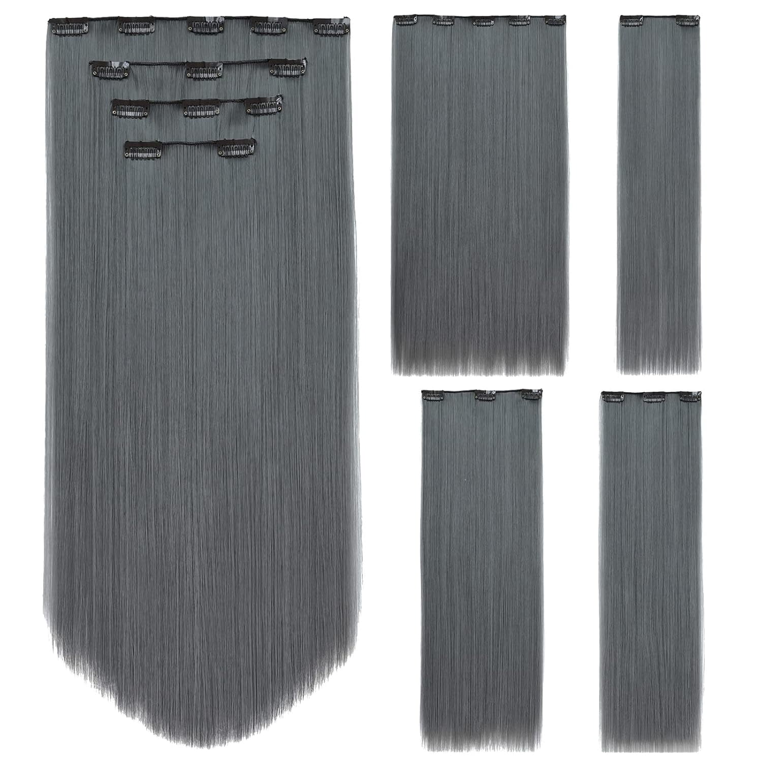 Dark Grey Hair Extension, Clip Hair Extensions 22" Straight 5.5 Oz ...