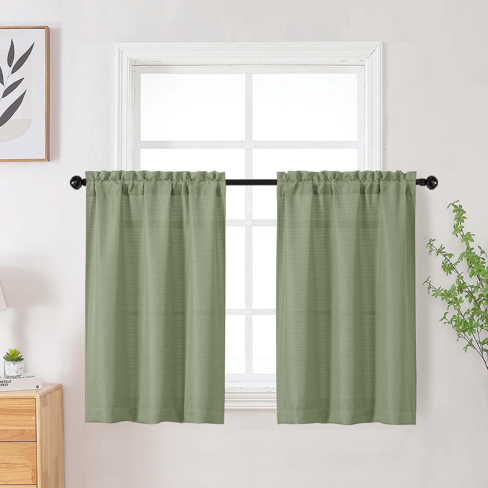 Dark Grey Kitchen Curtains 36 Inch Length 2 Panels Faux Linen Textured ...