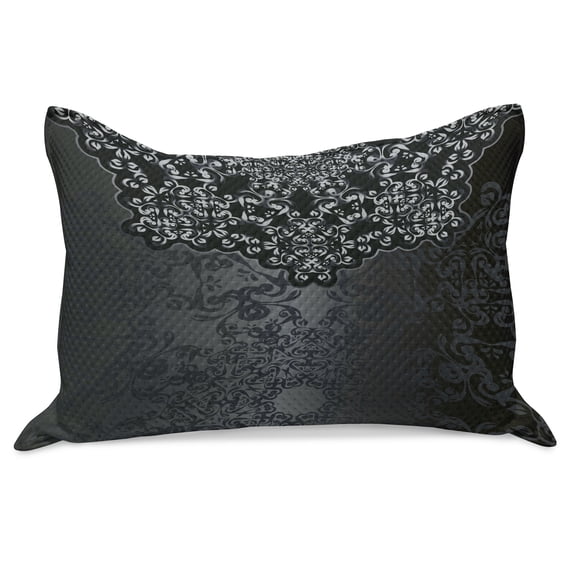 Dark Grey Knitted Quilt Pillowcover, Vintage Damask Inspired Ornament Victorian Swirls Curlicues, Standard King Size Pillow Cover for Bedroom, 30" x 20", Dimgrey Black Brown, by Ambesonne