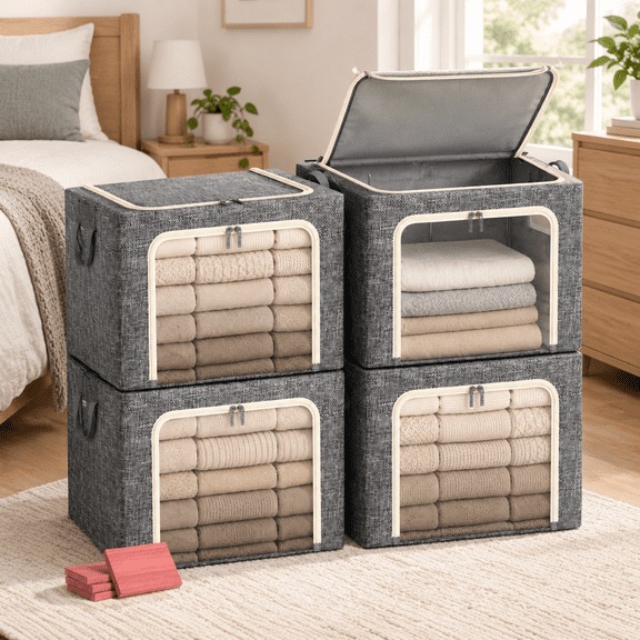 Dark Grey Large-(19.7 x 15.7 x 13)inches 3-Side Access Fabric Storage Chest 4-Pack