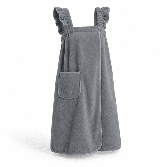 Dark Grey Large-X-Large Ruffled Strap Absorbent Quick Dry Towel Wrap Bathrobe
