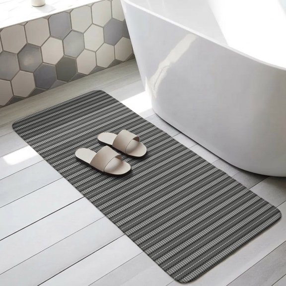 Dark Grey Line Striped Bathroom Runner Rugs Non Slip Washable Absorbent Narrow Long Bath Mat Farmhouse Gray Stripes Runner Rugs for Kitchen Hallway Bedroom Laundry Study Room 31.5"x63"