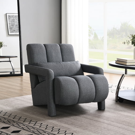 Dark Grey Linen Comfortable Chair - Ideal For Various Rooms In Home Modern Look Armchair With Seating Bedroom, , Study