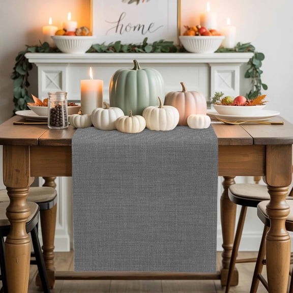 Dark Grey Linen Cotton Linen Table Runner, Washable Table Runners for Kitchen, Dining Room, Holiday, Home Party Table Decor, 13x60 Inches