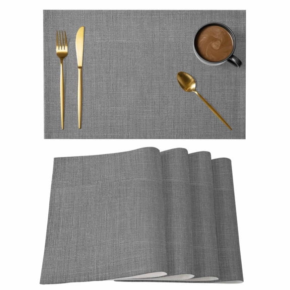 Dark Grey Linen Placemats Set of 1, Farmhouse Pure Color Country Farm Non-Slip Place Mats Washable Table Mats for Kitchen Dining Table Decorations Indoor/Outdoor