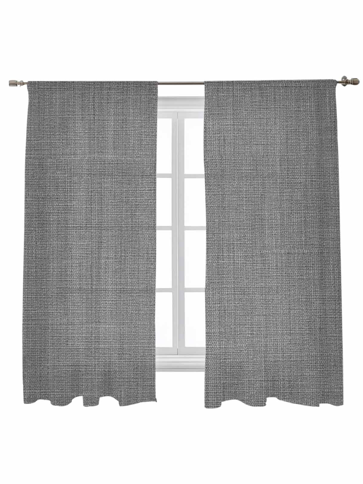 Dark Grey Linen Sheer Curtains 63 Inch Long 2 Panels, Farmhouse Pure Color Country Farm Light Filtering Rod Pocket Semi Sheer Curtains, Sheer Voile Drapes for Living Room Bedroom, 52"x63"