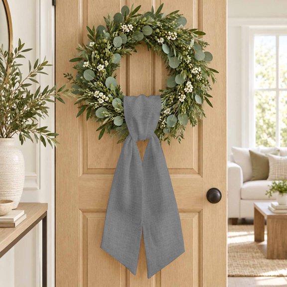 Dark Grey Linen Wreath Sash, Farmhouse Pure Color Country Farm Decorative Ribbon Wreath Sash for Front Door, Porch Indoor Holiday Decor