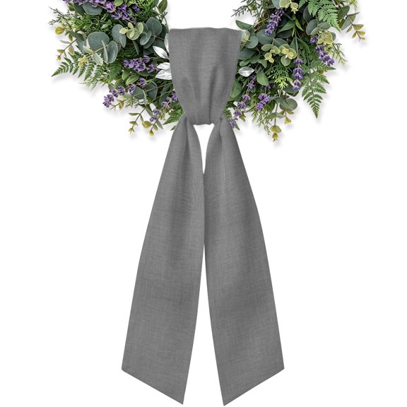 Dark Grey Linen Wreath Sash for Front Door, Farmhouse Pure Color Country Farm 4.5"x56" Ribbon Wreath Sash, Holiday Bow Accessory for Yard Porch Indoor Home Decor