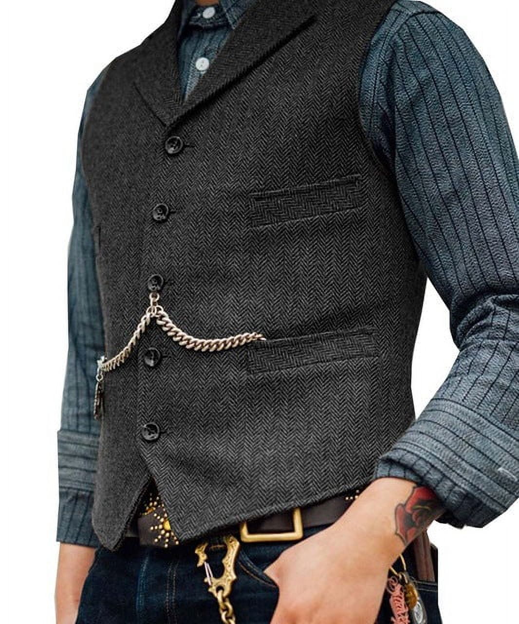 Dark Grey Mens Vests Herringbone Tweed Suit Vest Wedding Business Daily