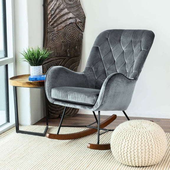 Dark Grey Mid-century Modern Rocking Seat - Cushion For A Calming Experience At Home Rocker Chair Comfort