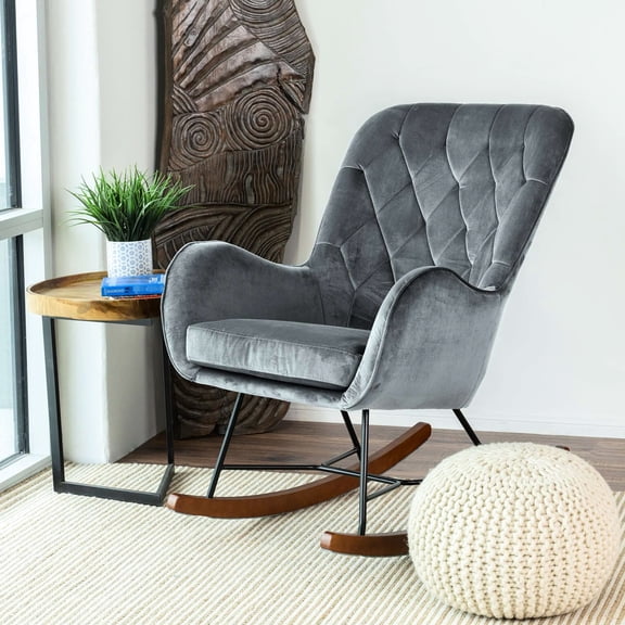 Dark Grey Mid-century Modern Rocking Seat - Cushion For A Relaxing Moment Lounge Chair Comfortable Sit