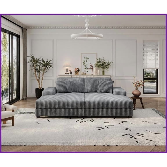 Dark Grey Modern Convertible Corduroy Sofa - Oversized Double Sleeper Lounge for Living Room