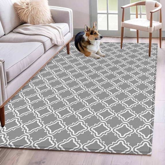 Dark Grey Morocco Area Rugs 2.7'x5', Washable Small Throw Rugs for Kitchen Bedroom, Modern Abstract Classic Geometric Indoor Outdoor Rug Non-Slip Low Pile Carpet Runner Reversible Floor Mats