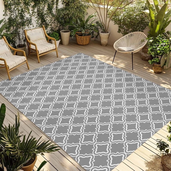 Dark Grey Morocco Outdoor Rug for Patio/Deck/Porch, Non-Slip Large Area Rug 6 x 9 Ft, Modern Abstract Classic Geometric Indoor Outdoor Rugs Washable Area Rugs, Reversible Camping Rug Carpet Runner