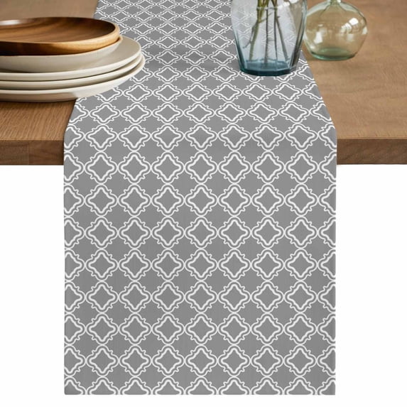 Dark Grey Morocco Table Runner 108 Inches, Modern Abstract Classic Geometric Bed Runner Dresser Scarves Tabletop for Indoor Outdoor Parties/Ceremony/Banquet, 13"x 108"