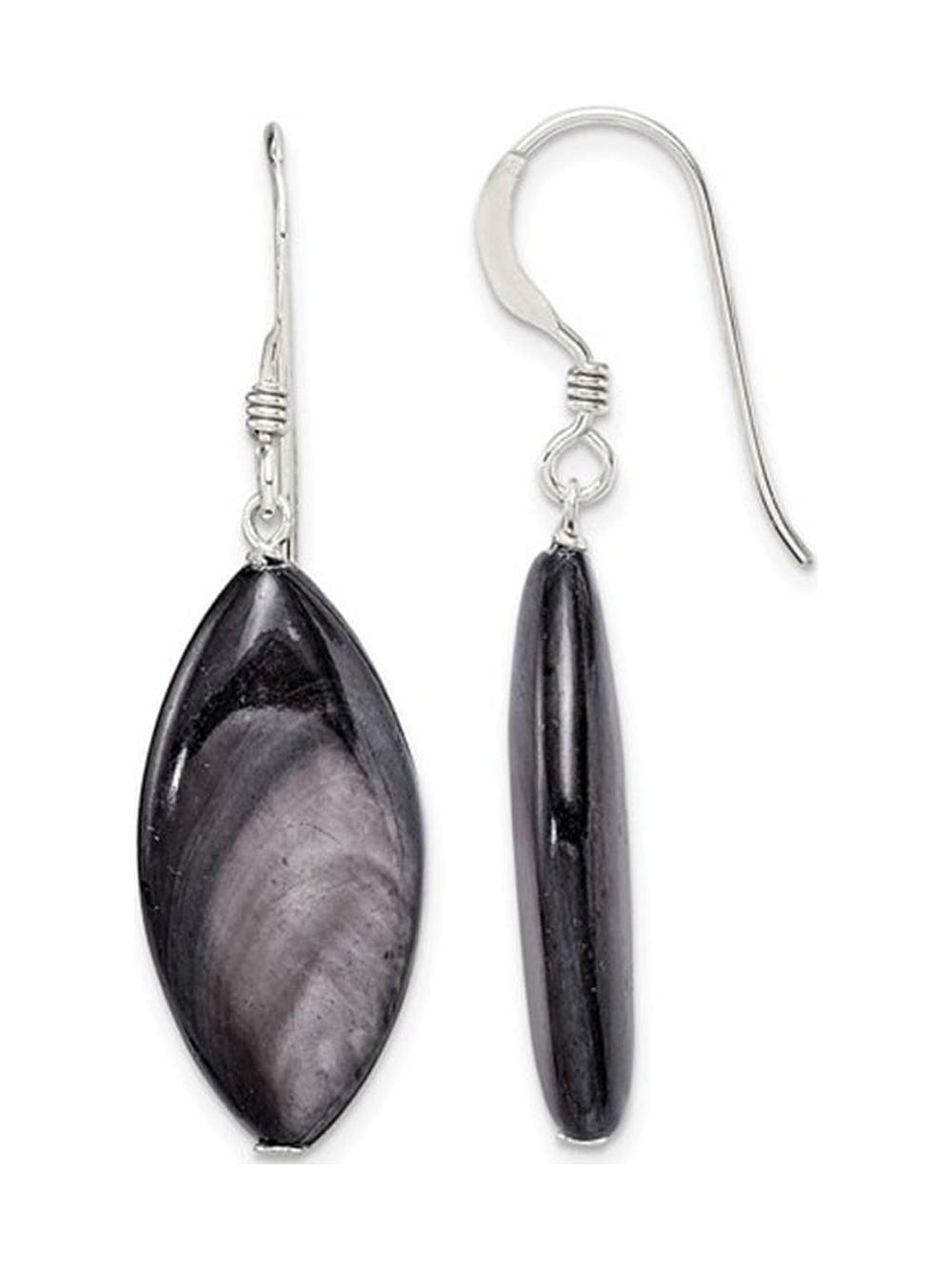Gem & Harmony Dark Grey Mother of Pearl Earrings in Sterling Silver for Women