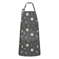 Dark Grey Mystical Pattern Apron-Garden Aprons for Women with Pockets-Cotton Linen Waterproof Kitchen Cooking Gardening Aprons Adjustable for Kitchen,Cooking,BBQ and Salon 33x27 Inch