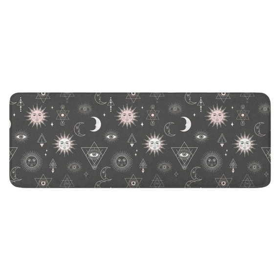 Dark Grey Mystical Pattern Kitchen Rug Mat,Kitchen Runner Rugs Non Skid Washable,Decorative Kitchen Floor Mats for Kitchen,Sink,Laundry,17"x47.2"