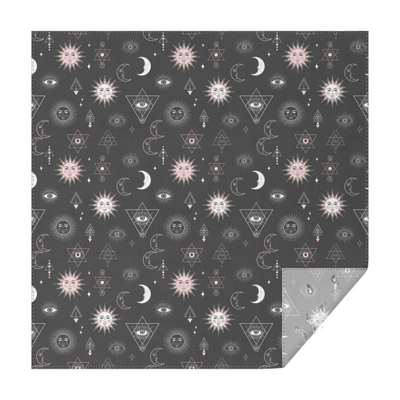 Dark Grey Mystical Pattern Square Tablecloth,Waterproof Square Table Cover,Wipeable Spillproof Washable Table Cover for Home Kitchen Party Decor 42"X42"(107x107cm)