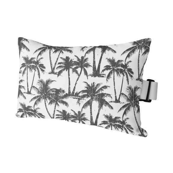 Dark Grey Palm Tree Outdoor Pillows for Chaise Lounge Chair Waterproof Lumbar Pillows with Insert&Adjustable Elastic Strap Beach Headrest Pillow Summer Tropical Tree Coastal Beach Pool Pillow 11"x16"