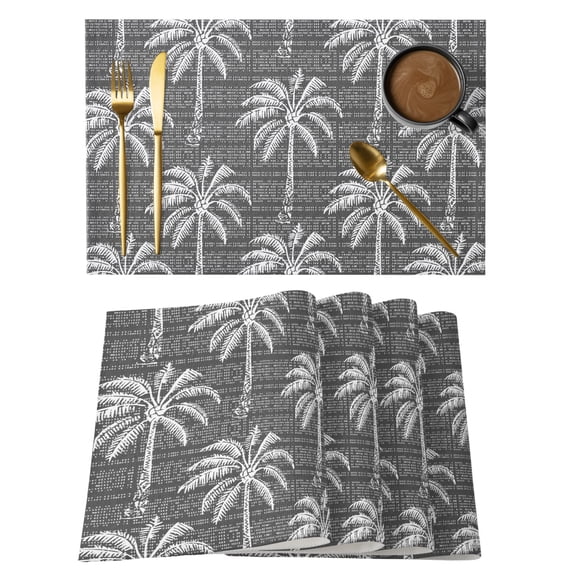 Dark Grey Palm Tree Placemats Set of 4 Summer Botanical Tropical Tree Place Mats Indoor Wipeable Table Mats Washable Cloth Dining Table Placemats for Kitchen Holiday Party Home Decor 13x19 Inch