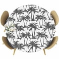 thumbnail image 1 of Dark Grey Palm Tree Round Tablecloth 55-60 Inch Round Fitted Table Cloth with Elastic Edge, Summer Tropical Tree Coastal Beach Waterproof Table Cover Protector for Outdoor Picnic Party Dining, 1 of 9