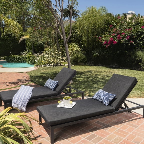 Dark Grey Patio Lounge - Aluminum, 100% Covered Cushions For Relaxing Outdoors Chaise Aluminum Structure, Comfort