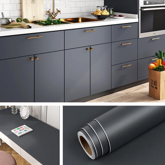 Dark Grey Peel and Stick Wallpaper for Bathroom Renter Friendly Cabinet Vinyl Wrap for Kitchen Countertop Covers Waterproof Gray Contact Paper for Cabinets Desk Wallpaper 15.8x78.8 Inch