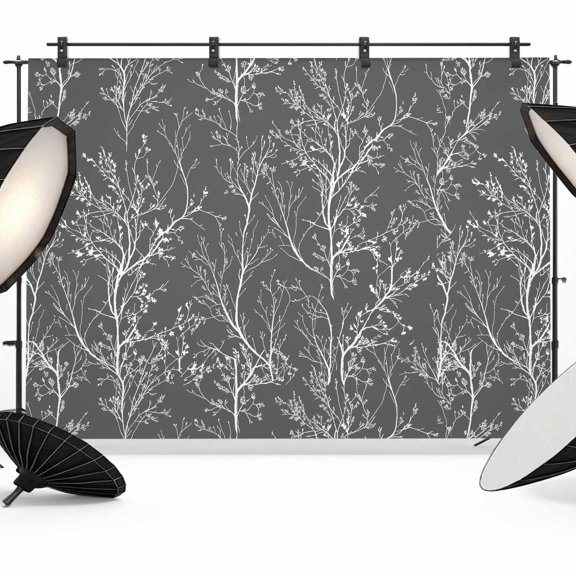 Dark Grey Photography Backdrop 7x5FT, White Tree Branch Botanical Abstract Plant Leaves Photo Backdrops, Background for Photography Studio Photo Studio Background, Back Drop for Photoshoot