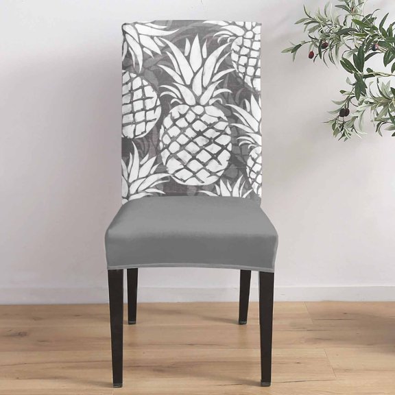 Dark Grey Pineapple Dining Chair Covers Set of 1, Summer Country Vintage Tropical Botanical Fruits Chair Covers for Dining Room Removable Seat Protectors Slipcovers for Home Party Wedding Banquet