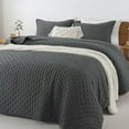 thumbnail image 1 of Dark Grey Queen Size Quilt Bedding Set (90x96 Inch), 3 Pieces Soft Lightweight Bedspread Coverlet, Drak Gray Boho Summer Quilt and 2 Pillow Shams for All Season, 1 of 14