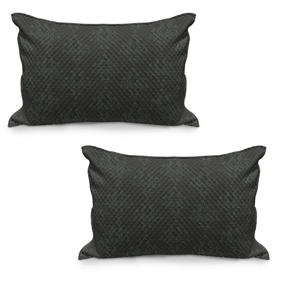 Dark Grey Quilted Pillowcover Set of 2, Antique Damask Pattern in 3D Style Classic Old Fashioned Floral Design, Standard Queen Size Pillow Cover Bedroom, 36" x 20", Charcoal Grey Dimgrey, by Ambesonne