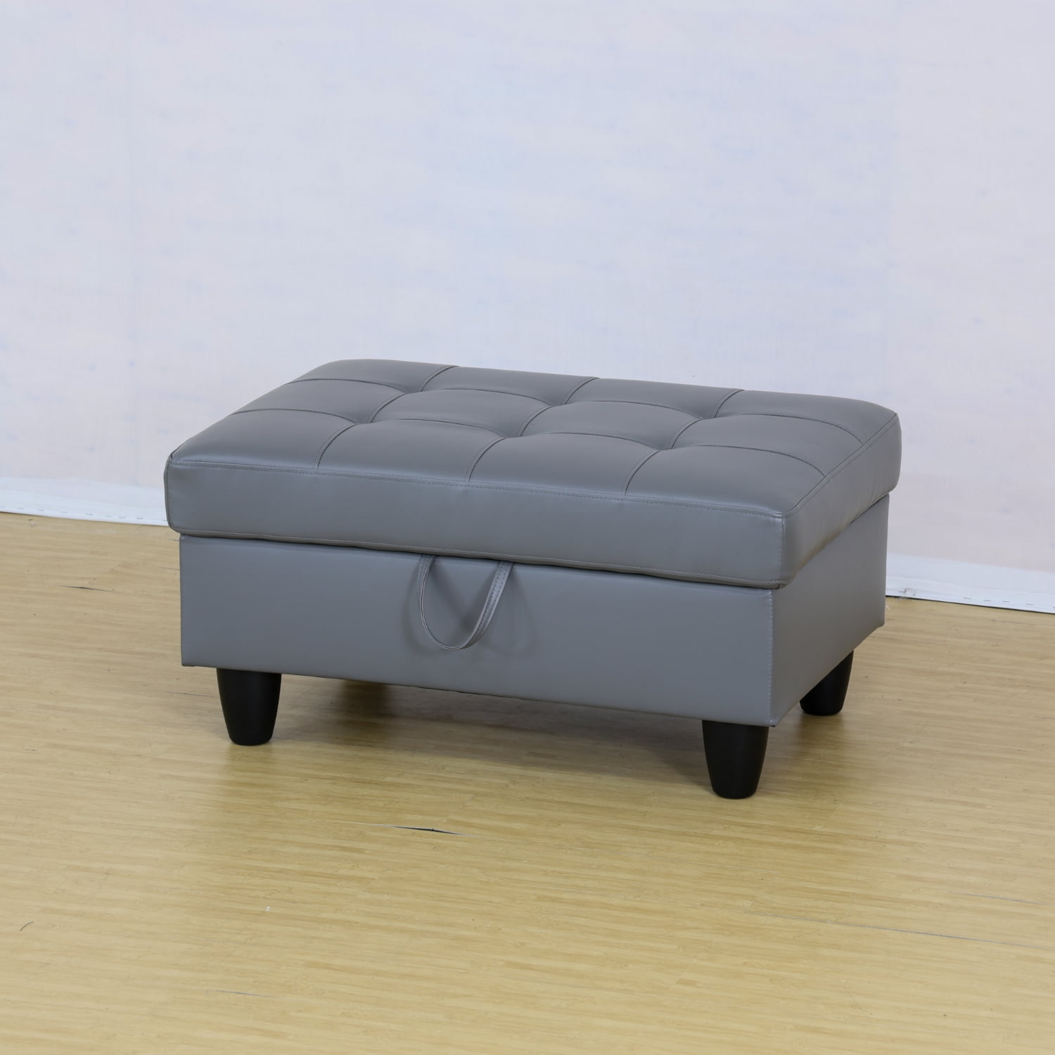 Dark Grey Semi PU Synthetic Leather Storage Ottoman - Walmart.com