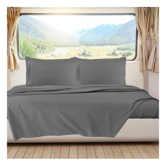 Dark Grey Short Queen Sheets for RV, Hotel Luxury RV Queen Sheets Set, 6 Piece Fitted Bed Sheet Set and Pillowcases, Super Soft, Wrinkle-Free, and Breathable Bedding