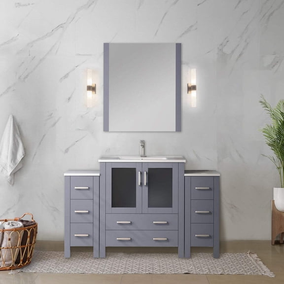 Dark Grey Single Bath Vanity 54 in. W x 18.25 in. D, with Side Cabinets, and White Ceramic Top