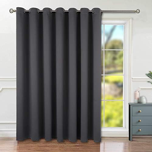 Dark Grey Sliding Door Curtain 108 Inch Long - Wide Blackout Room Divider Curtain for Bedroom Privacy Themral Insulated Grommet Separator Drape, 1 Panel, 100 X 108