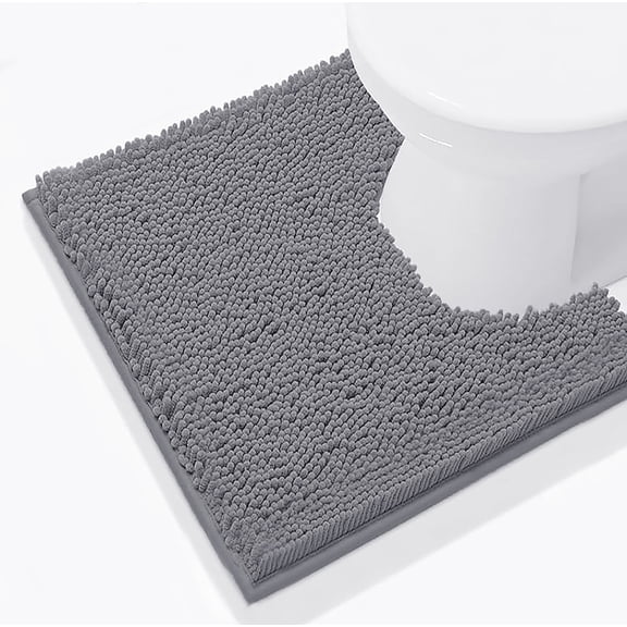 Dark Grey Soft Cozy Plush Chenille Contour Bath Mat Bathroom Rug