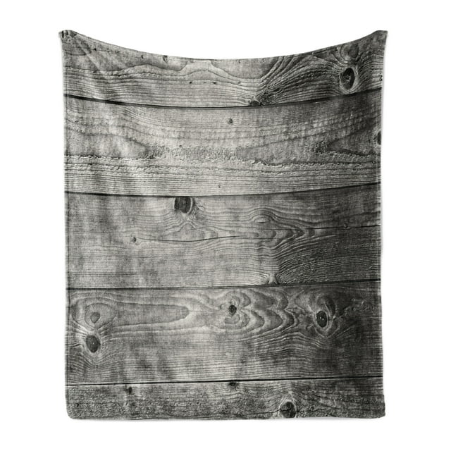 Dark Grey Soft Flannel Fleece Blanket, Ombre Style Grunge Wooden Planks Rustic Timber Oak Wall Rough Texture Image, Cozy Plush for Indoor and Outdoor Use, 70" x 90", Black Pale Grey, by Ambesonne