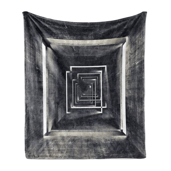 Dark Grey Soft Flannel Fleece Throw Blanket, Architecture Perspective Tunnel Interior Grungy Corridor Construction, Cozy Plush for Indoor and Outdoor Use, 60" x 80", Black Beige White, by Ambesonne