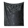 thumbnail image 1 of Dark Grey Soft Flannel Fleece Throw Blanket, Vintage Damask Inspired Ornament Victorian Swirls Curlicues, Cozy Plush for Indoor and Outdoor Use, 70" x 90", Dimgrey Black Brown, by Ambesonne, 1 of 6