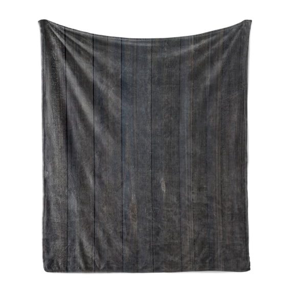 Dark Grey Soft Flannel Fleece Throw Blanket, Wood Fence Texture Image Rough Rustic Weathered Surface Timber Oak Planks, Cozy Plush for Indoor and Outdoor Use, 60" x 80", Dark Grey Blue, by Ambesonne