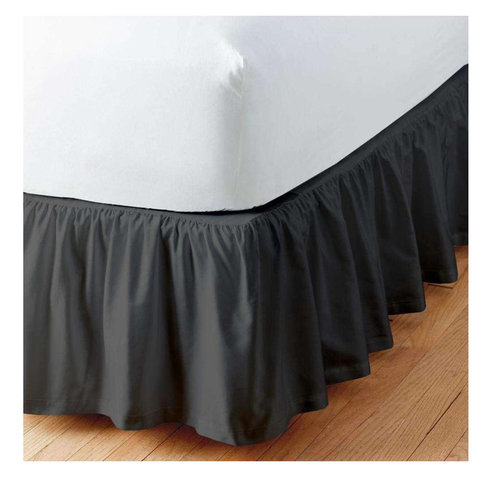 Dark Grey Solid Ruffled Bed Skirt 24 Inch Drop Split Corner