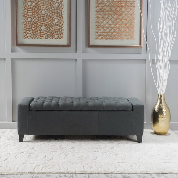 Dark Grey Storage Ottoman for Coffee Table - Organize Clutter, Function as Seat
