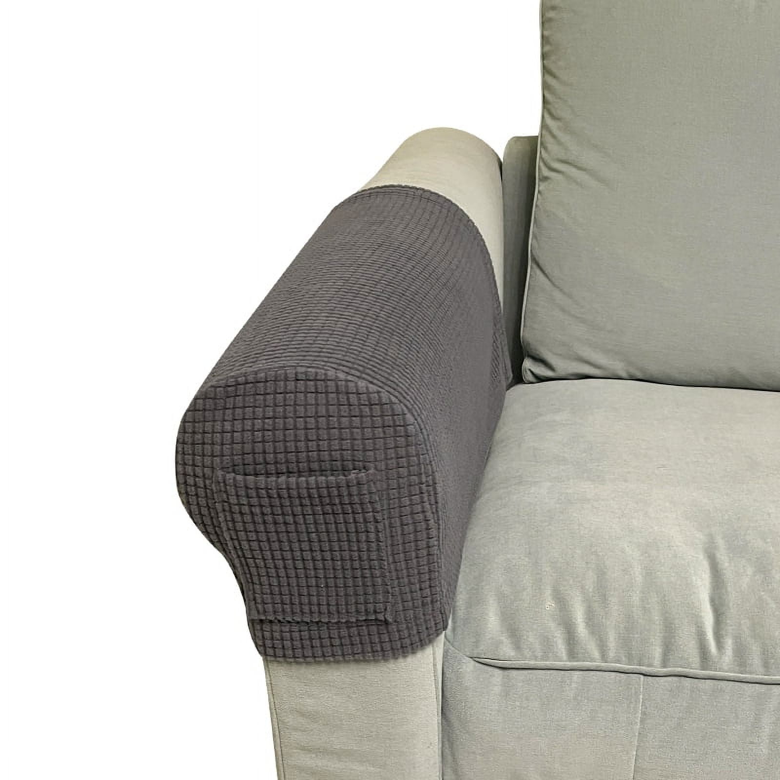 Dark Grey Stretch Armrest Covers AntiSlip Sofa Protector + 1 Pocket