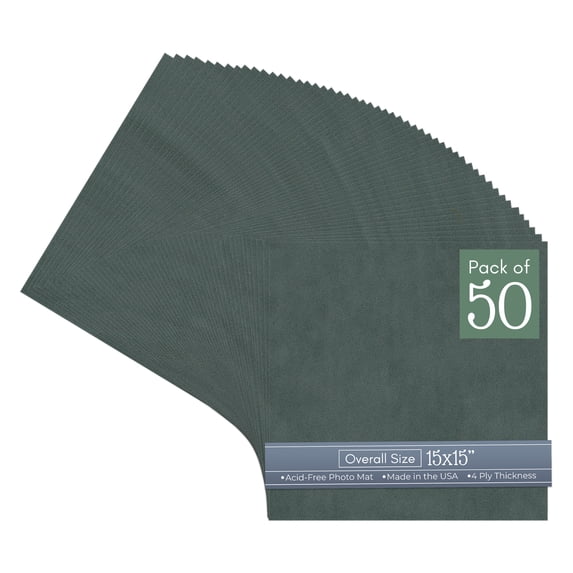 Dark Grey Suede 15x15 Uncut Art Mat Board - No Opening - 50 Mats