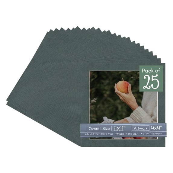 Dark Grey Suede Picture Frame Mat for 11x11 Frames - Fits 9x9 Photos - 25 Mats